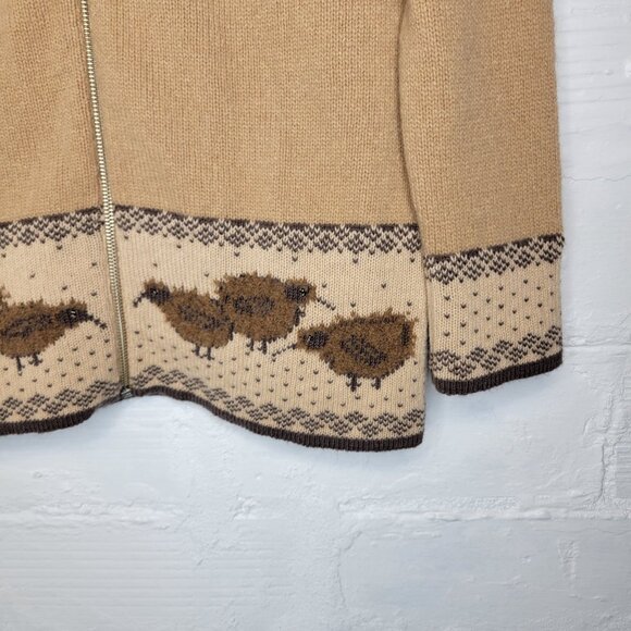 New Zealand Cashmere Collection XS Cardigan Sweater Full Zip Beaded Birds AS IS - Picture 4 of 9